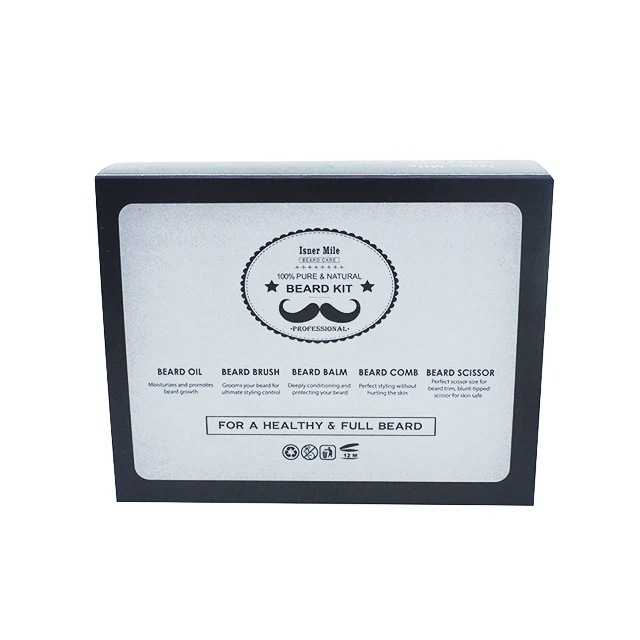 Isner Mile or Customize Private label 6 items organic beard grooming kit with beard comb and brush for beard shaper men