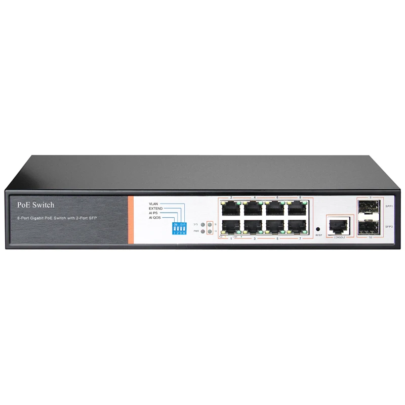 
Shenzhen factory layer 2 managed 1000Mbps 8 port PoE switch for ip camera 2 gigabit uplink SFP 