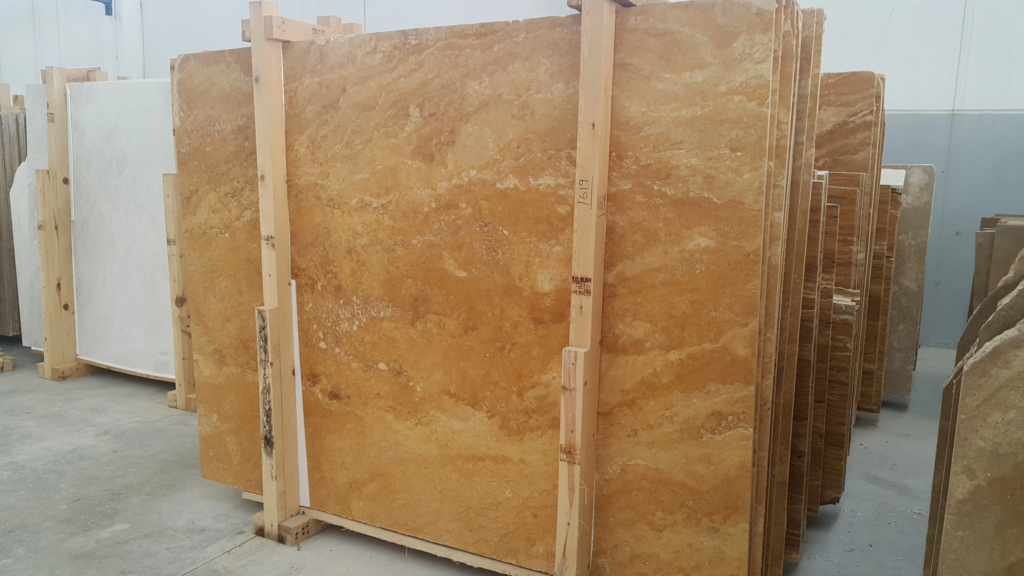 2023 Yellow Gold Travertine Filled & Honed Cross Cut Slab CEM-SLB-05-02 Natural Stone %100 Tiles Made in Turkey