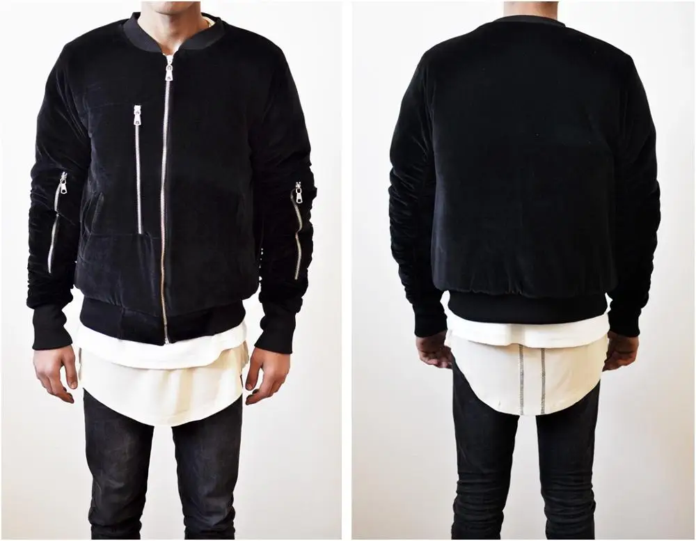 
VELVET Custom Vanta Black Hunter Fog Front and Sleeve Zipper Quilted Bomber Jacket / Flight Jacket /Stich Lines on the Side 