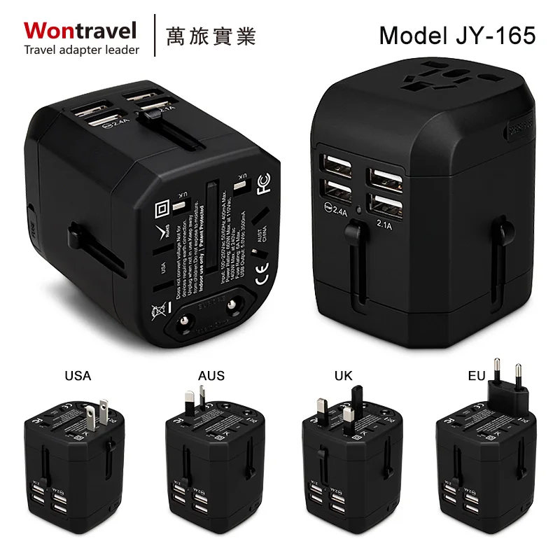 
Wontravel Multi Plug Socket AC Adaptor Travel Adapter 4 USB ports universal travel adapter 