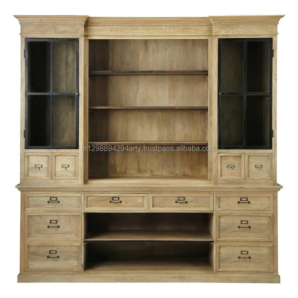 French Style Two Doors Twelve Drawers Four Shelves Cabinet Style Bookcase Cabinet