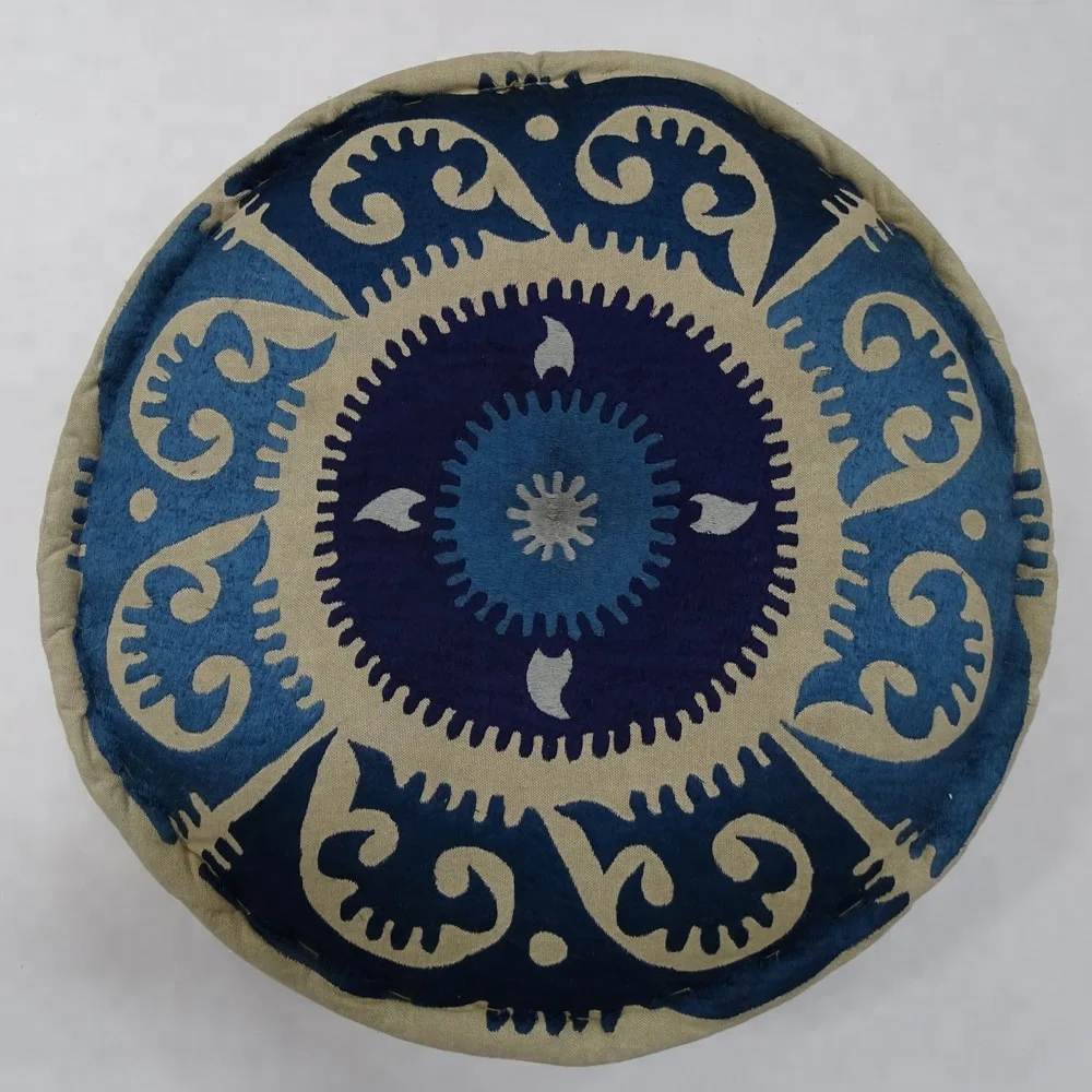 New Arrivals 2022 Decorative Embroidered Ottoman Pouf Pouffe Floor Siting Round Cushion Pouf Wholesale Decorative