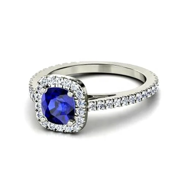 High Quality Natural Precious Gemstone Rings 14K White Solid Gold Gemstone Diamond Wedding Rings