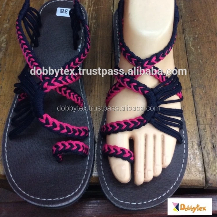 Dobbytex DBTS15 Pink Black Twist Handmade rope Sandals/Shoes Hill tribe / Hmong / Summer / African