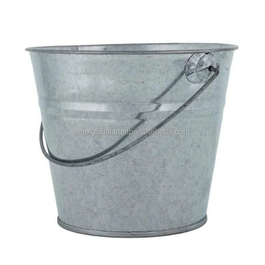 metal galvanized planter bucket with wooden handle for home and garden usage & decoration in good quality at cheap price planter