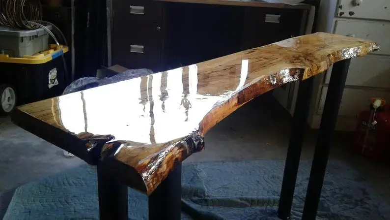 Antique Live Edge Red Wooden Console Table