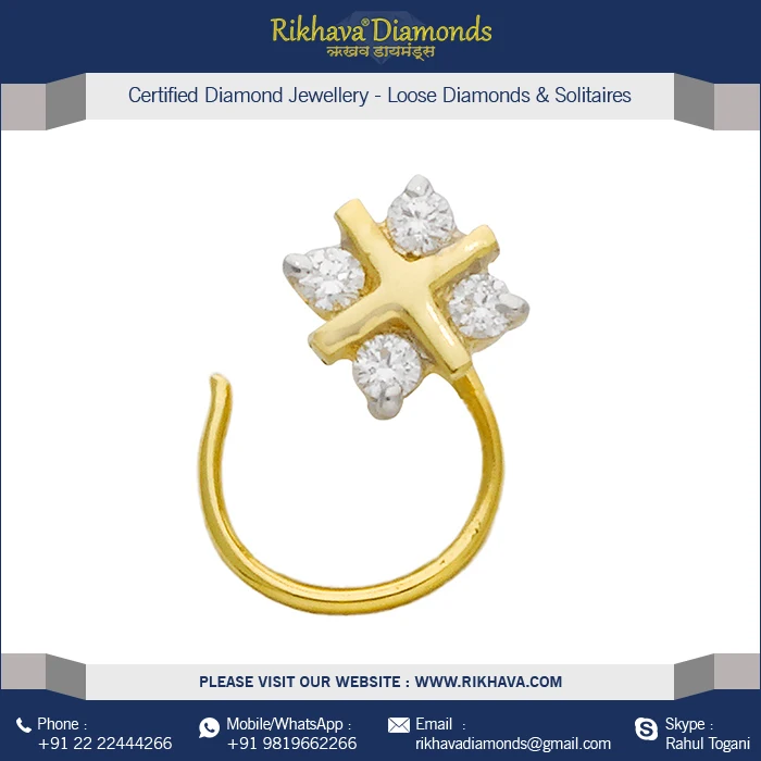 Indian 18kt Yellow Gold Diamond Nose Pin