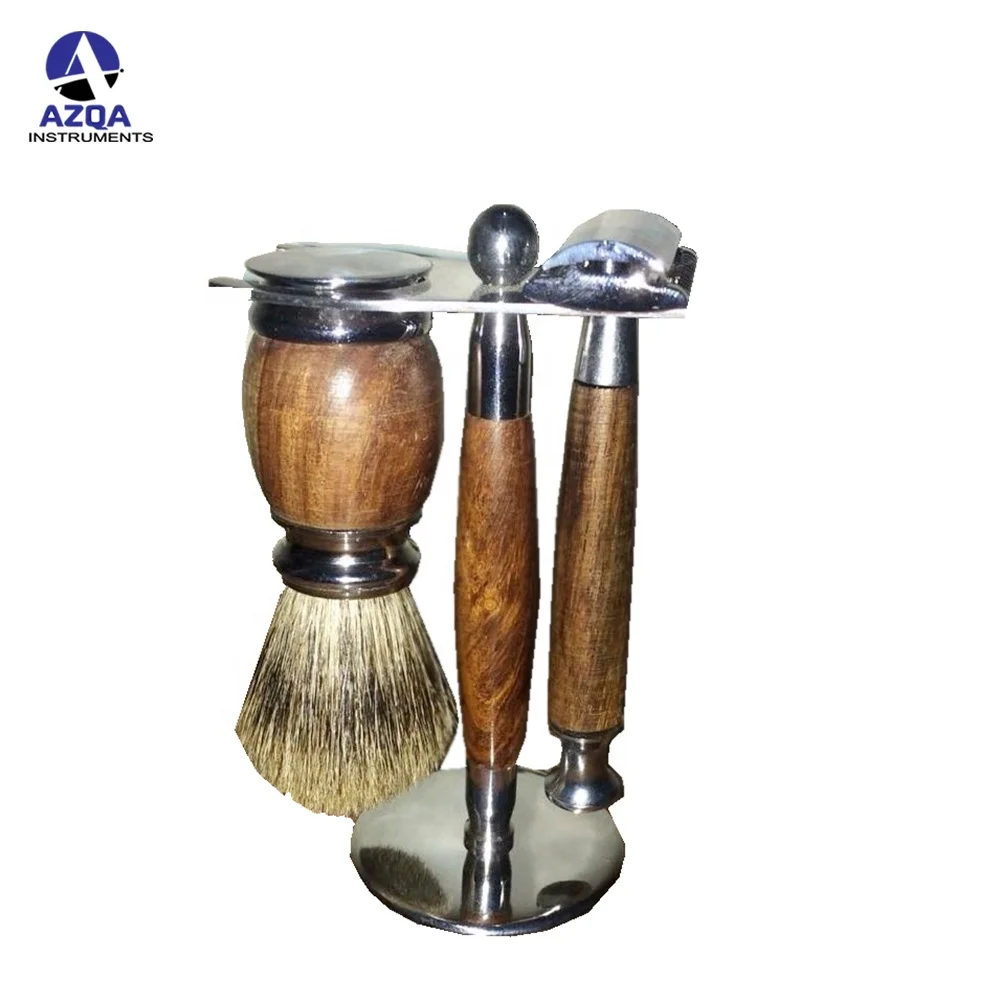 Stainless Steel stand of beauty care barber beard shaving tools stand 1 safety and 1 Safety Razor Wood Wet Shaving Tools
