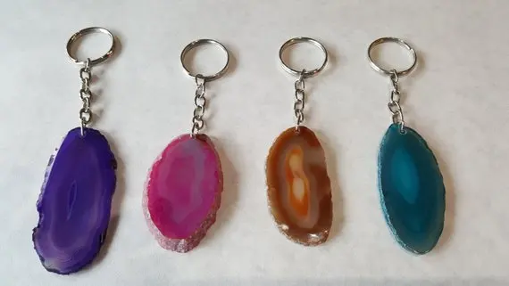 Agate Slice Key Holder Agate Slice Keyring Agate Slice Keychains Wholesale Natural Stones Crystal Crafts Reiki Rocks Keychains