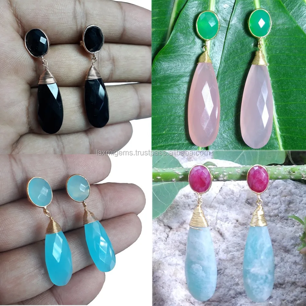 Ruby and Pear Shape in Amazonite gemstone 925 silver earrings for women