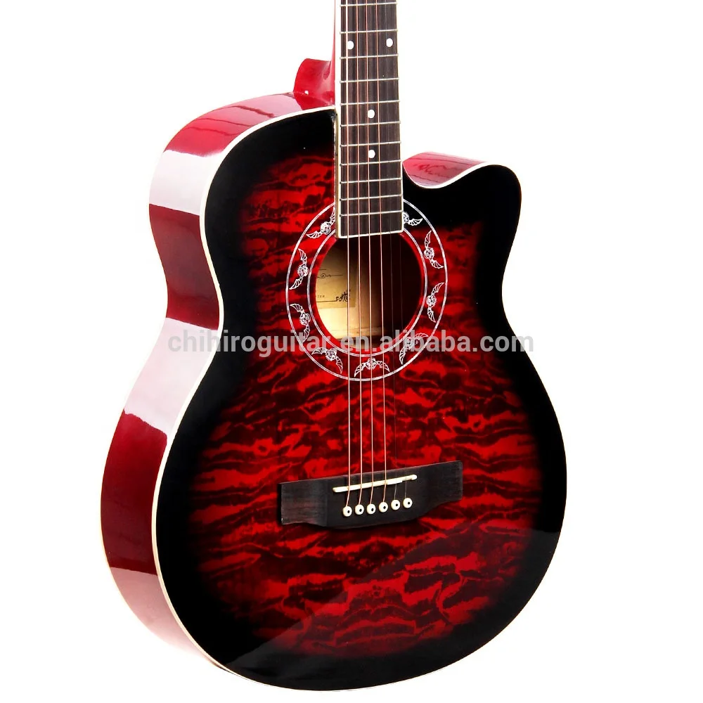 OEM service 39 inch blue red black yellow beginner basswood linden plywood acoustic guitar with guitar pickup amplifier and