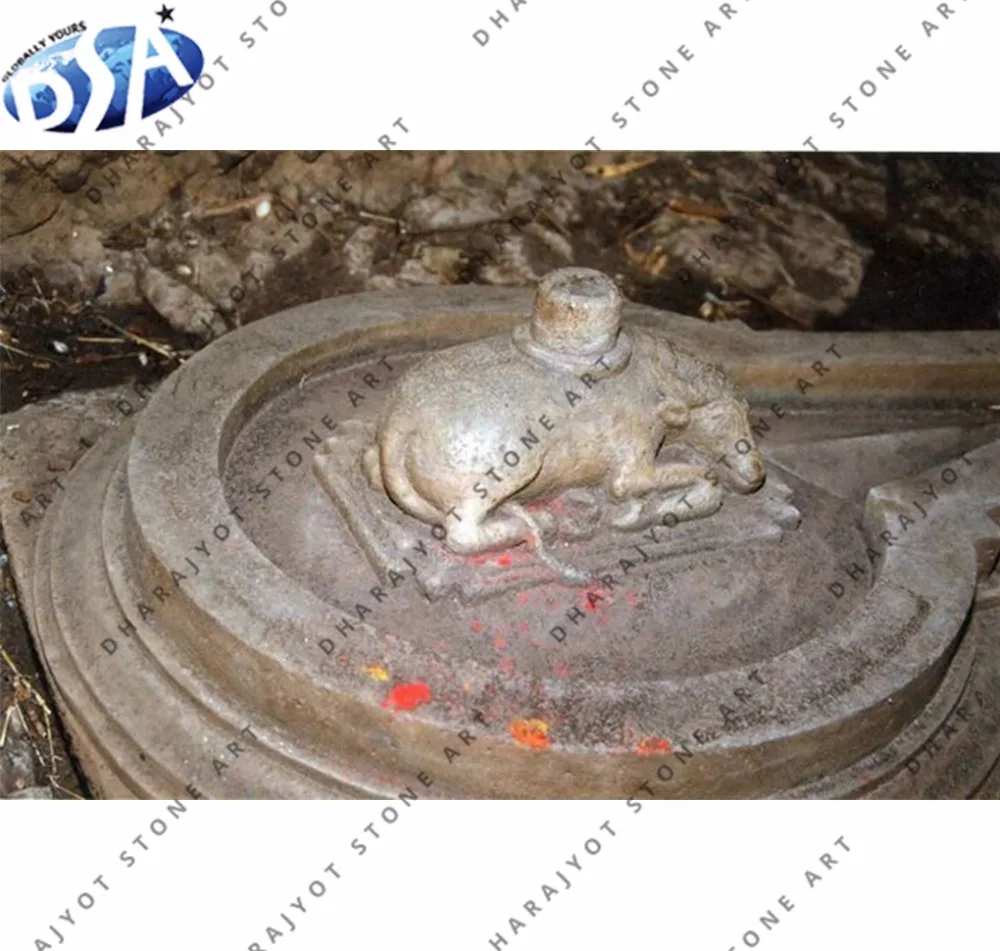 Sandstone Antique Nandi Cow Base Shivling Statue Sculpture