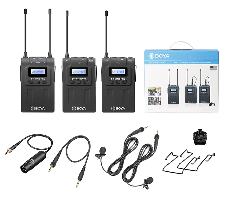 Новые Boya BY-WM8 Pro-K1 K2 UHF двухканальная Беспроводная микрофонная система петличный микрофон видео для записывающий микрофон комплект