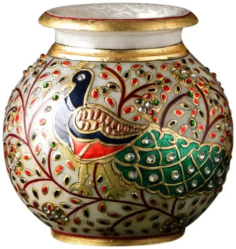 Hand Painted  latest new design and Natural Peacock Marble Meenakari Work of Stone Flower Pots manufactures in India