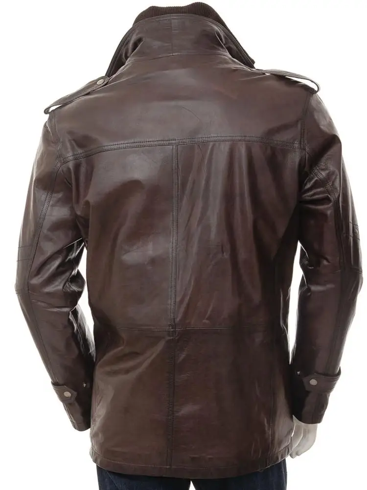 Brown Genuine Cowhide Leather Coat for Men Genuine Leather Casual Fashion Coat