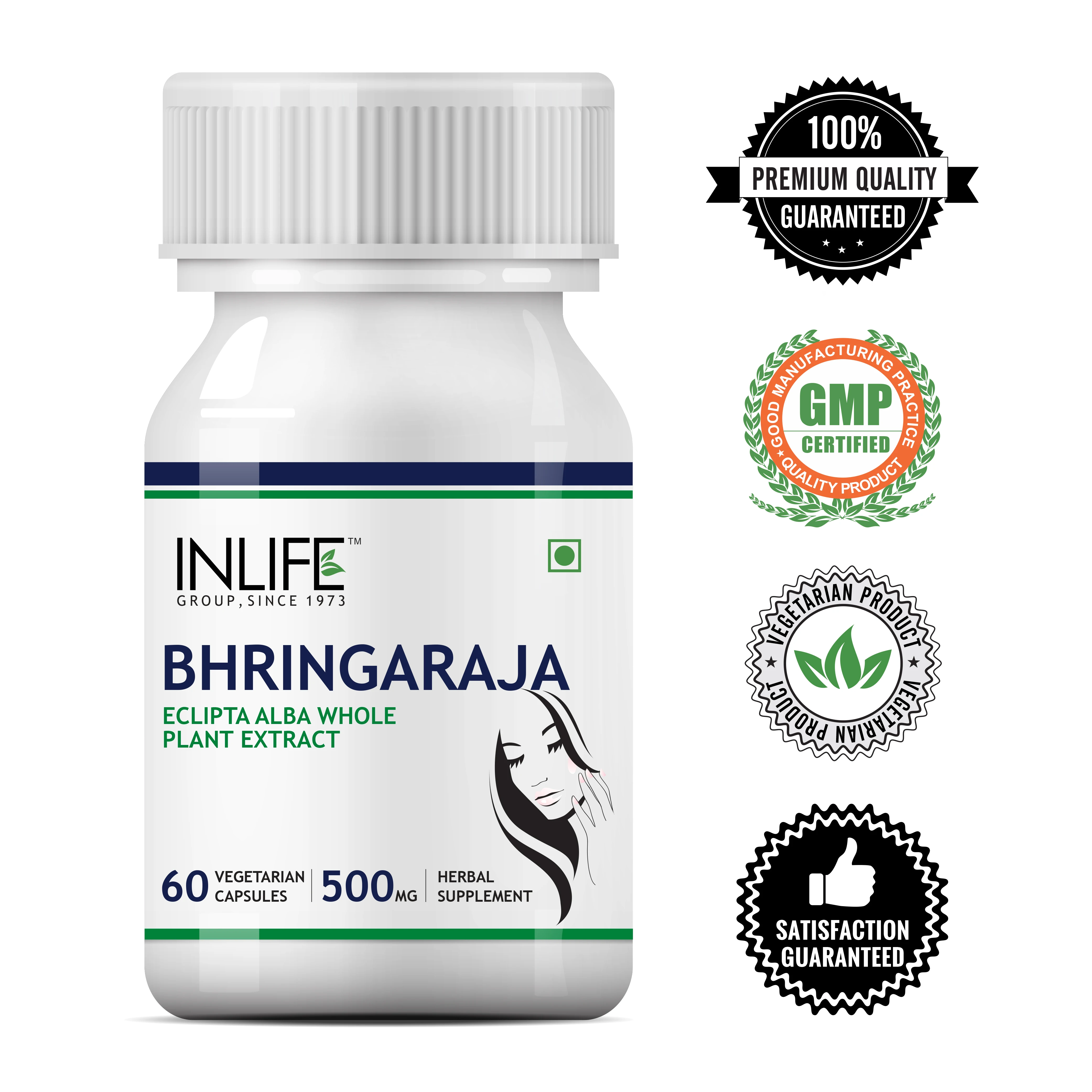 INLIFE Bhringraj Extract Eclipta prostrata Supplemen - 60 Vegetarian Capsules GMP Certified Facility