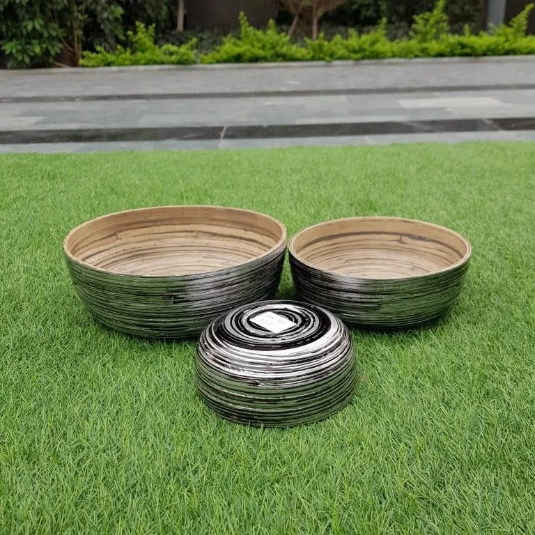 Set of 3 silver spun bamboo bowl with best quality dinnerware kitchenware made in Vietnam