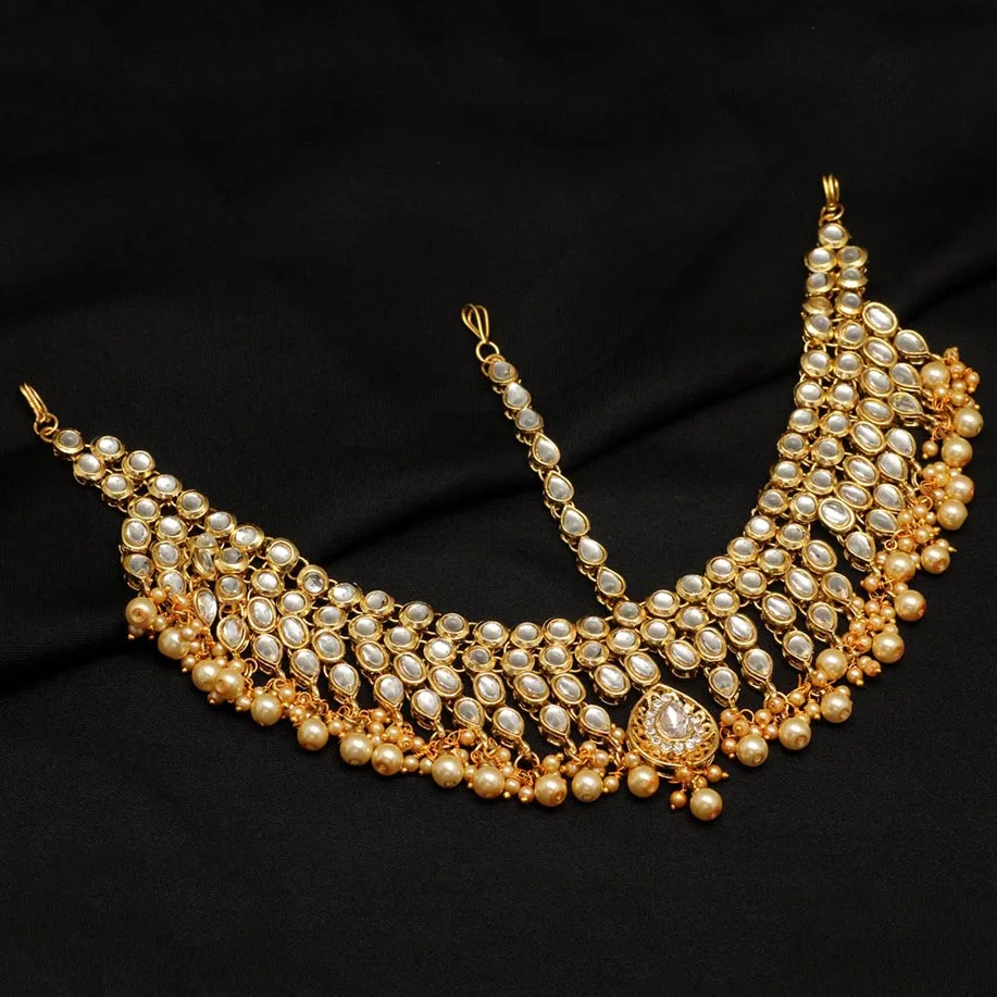 Gold Color Imitation Pearl & Kundan Work Matha Patti