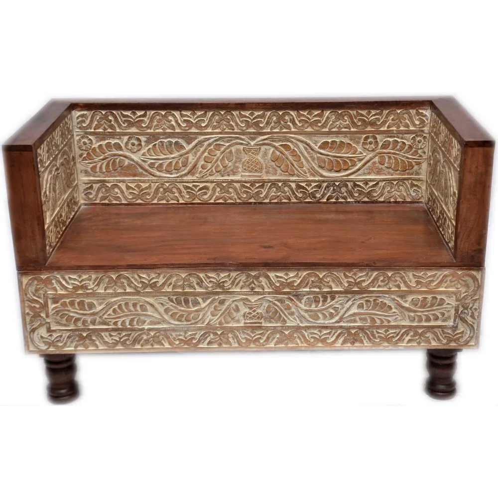 Best Selling Floral Design Hand Carved Double Sitting Sofa In Distress Finish For Home Living Room Antique Style Furniture