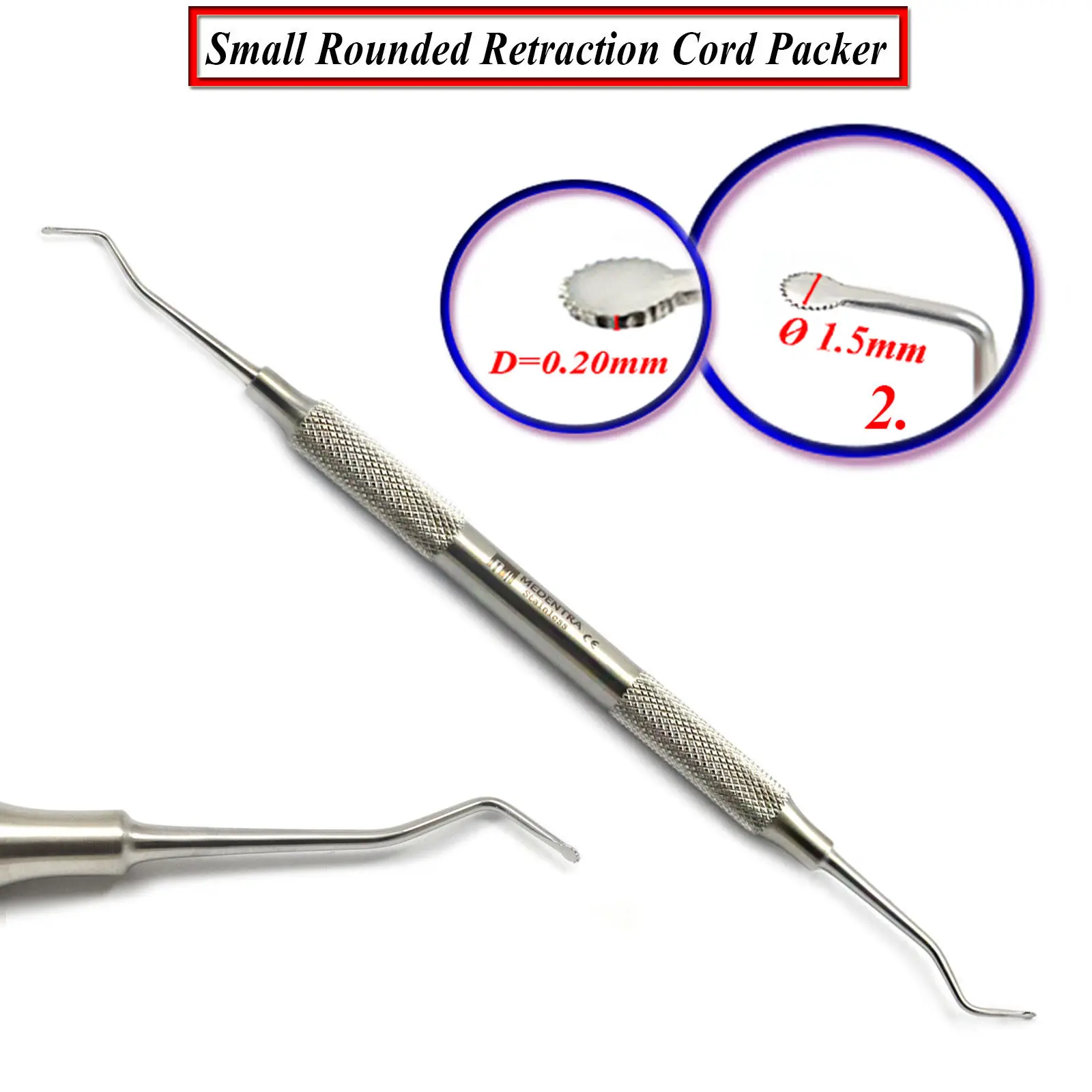 3 Pieces Dental Gingival Cord Packer with Serration Atraumatic Cord Placement Stainless Steel