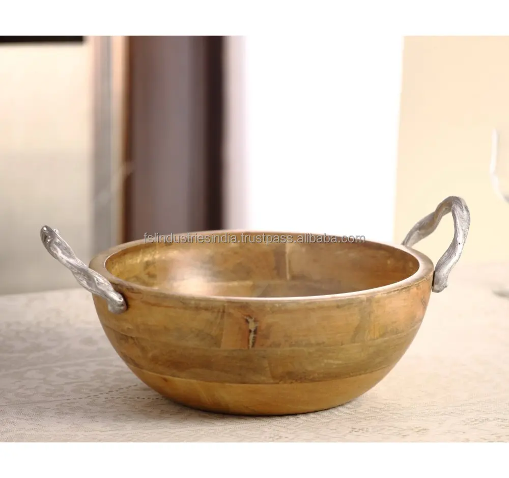
High Quality Wooden Bowl With Metal Handle 