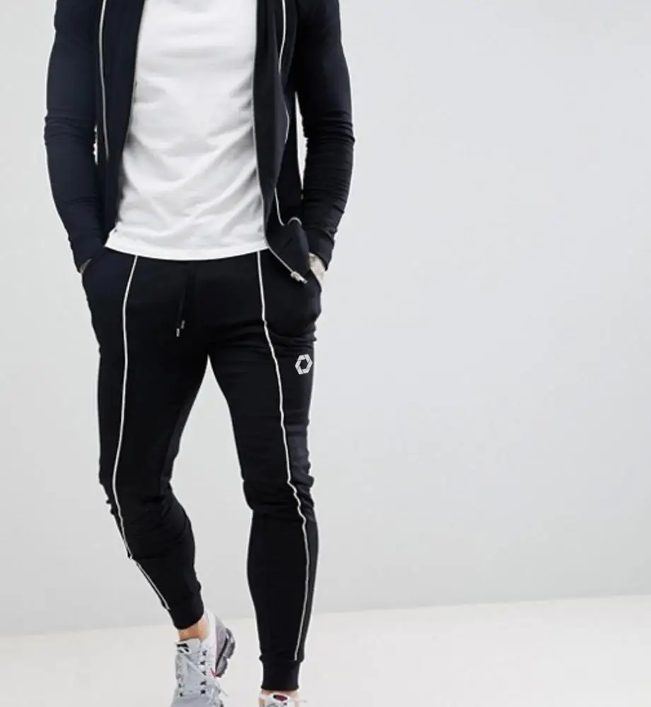 
Tracksuit Muscle Track Jacket/Super Skinny Joggers With Piping in Black 