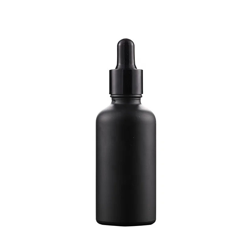 High end custom frosted matte black cosmetic glass bottle for lotion serum essential oil