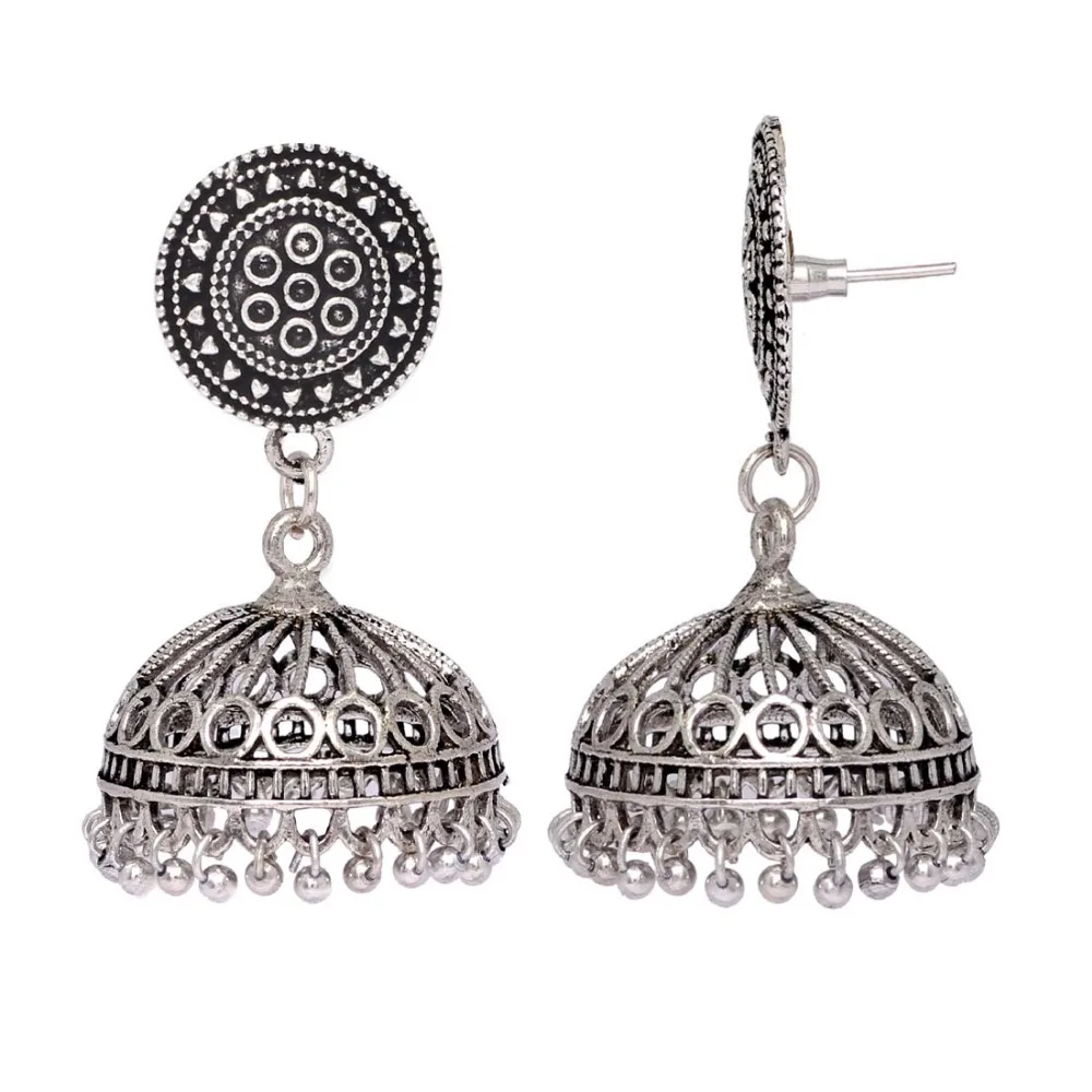 Traditional Look Oxidised Silver Silver Jhumki Earrings Jewellery