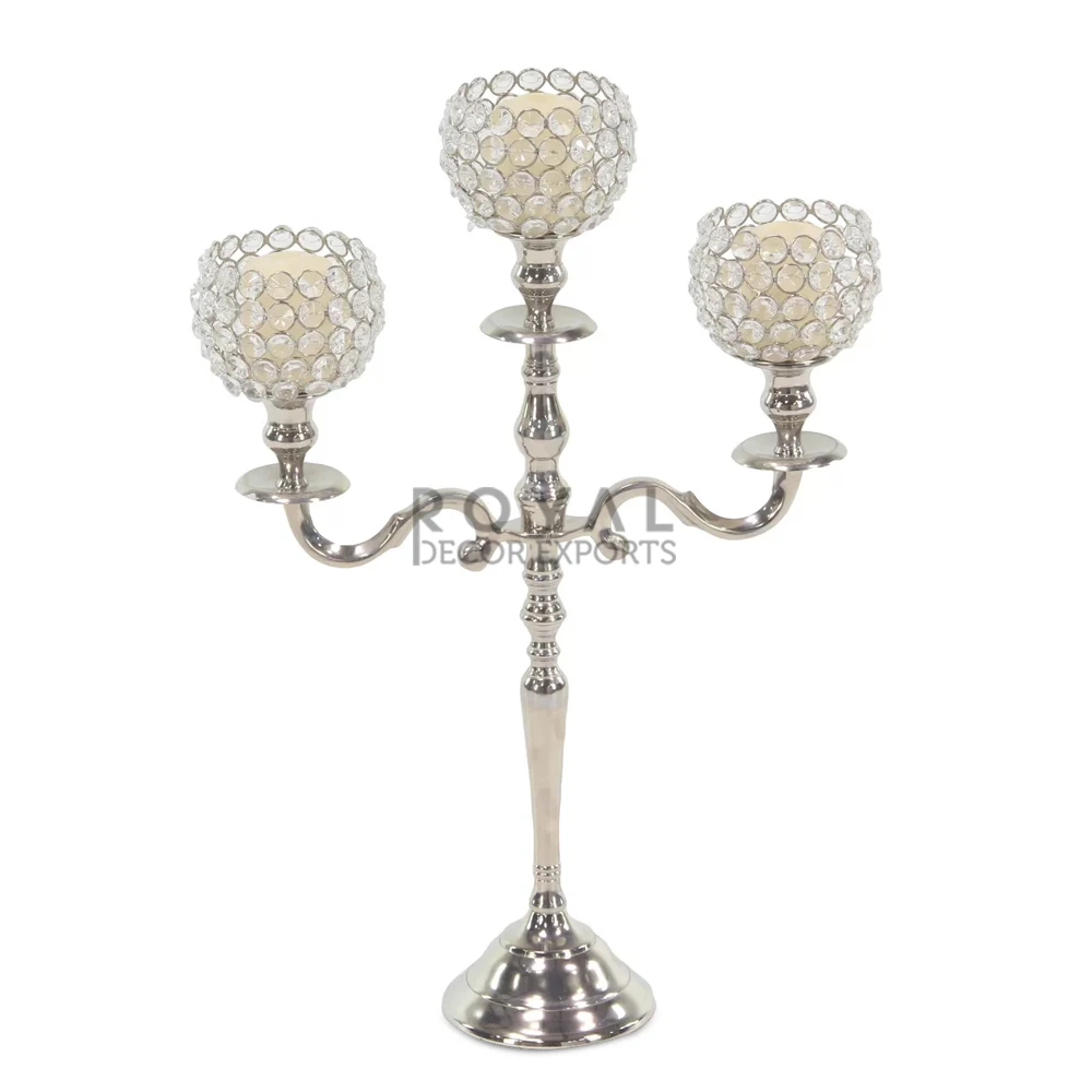 Table Top Chandelier Centerpieces Candle Holder For Weddings Crystal Candelabra 3 Arms Decorative Luxury Candle Holder Silver