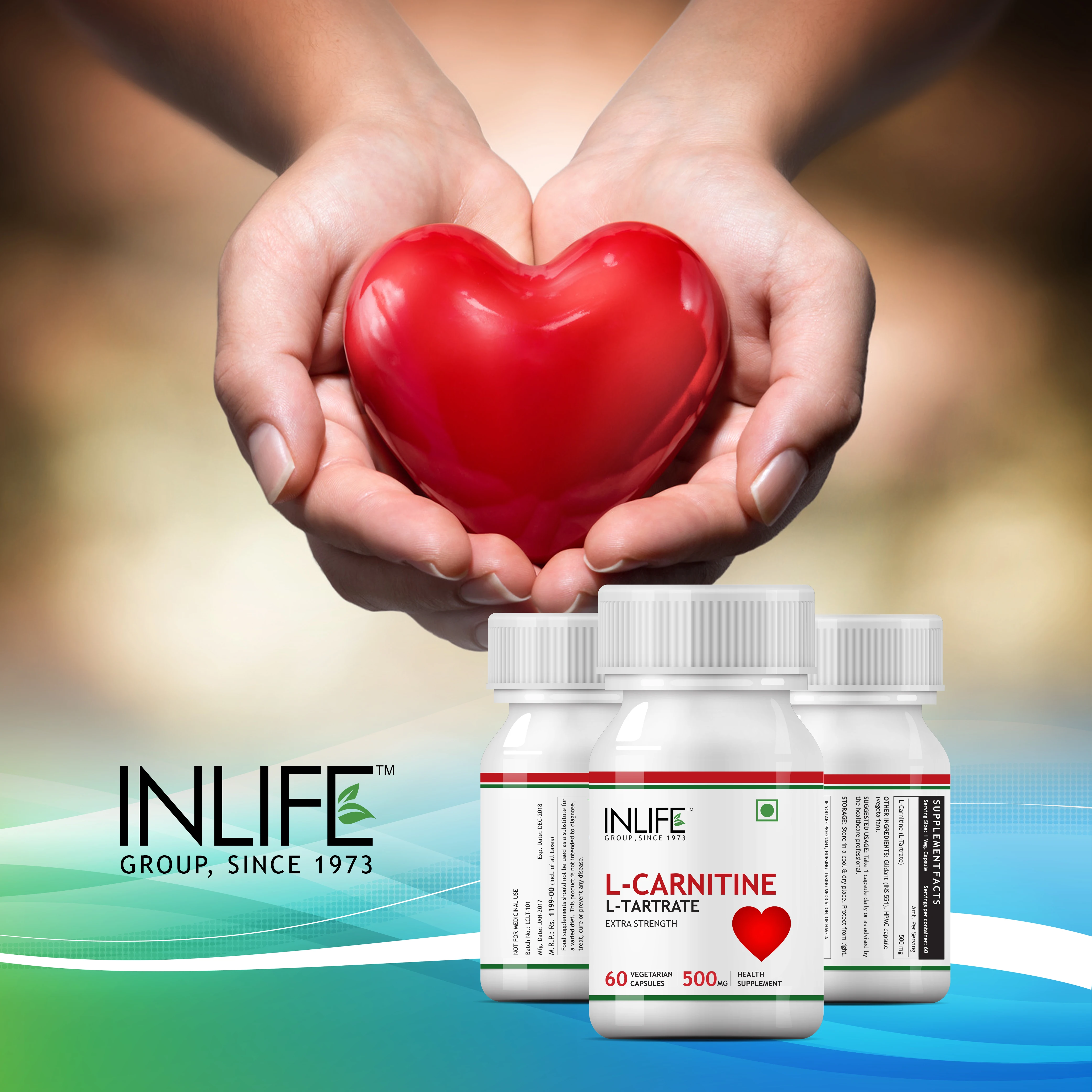 INLIFE л-карнитин L тартрат дополнение, 500 Mg - 60 вегетарианские капсулы GMP Сертифицированный объект