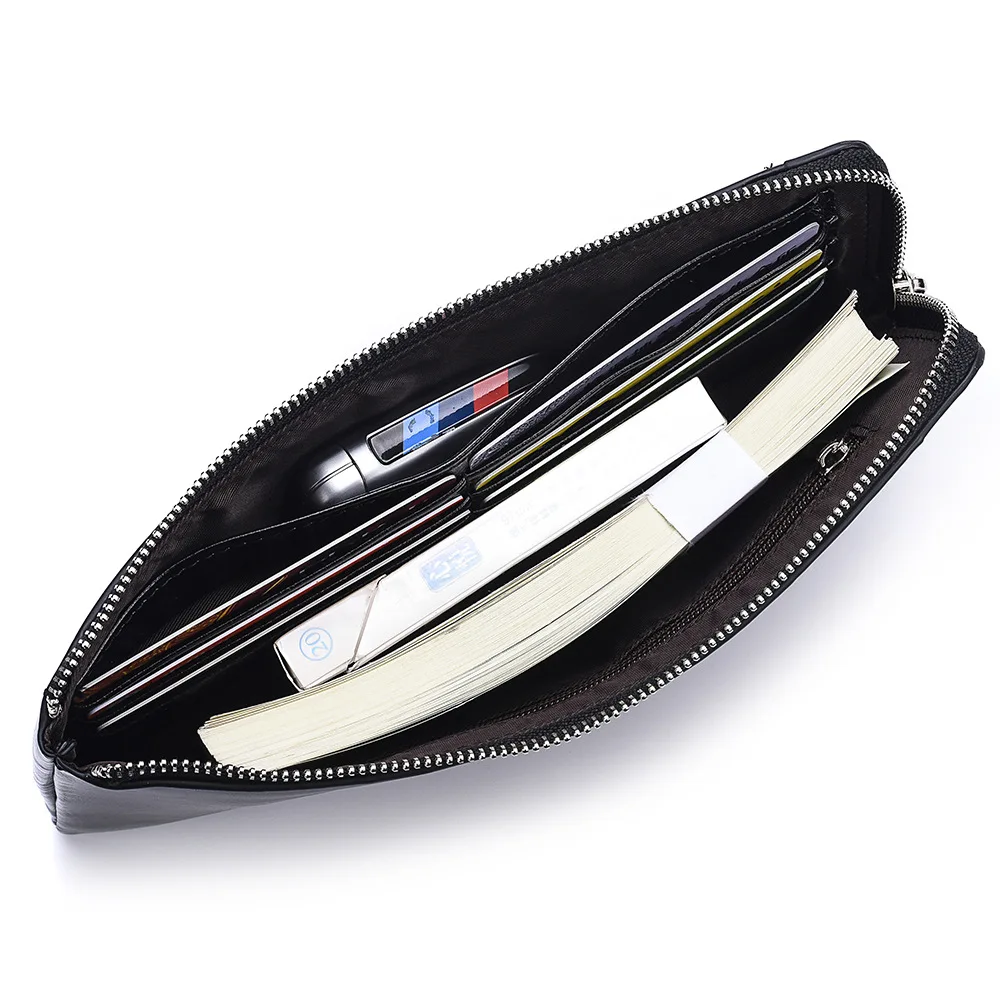 Hot Sale Eco Friendly Custom Zipper Long Pu Leather Men Slim Card Holder Rfid Wallet