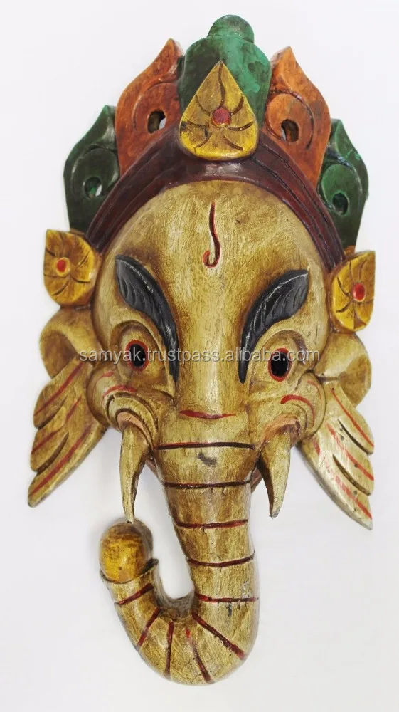 Wooden Hindu God Lord Ganesh Mask | Woodcarving- Hand Crafted | Wall Hanging| Home Decor