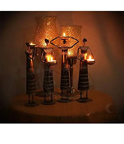 Paheli Craft Iron Musician Tribal Lady Doll Set of 4 Antique Rajasthani Unique Traditional Iron Handmade Handicraft item