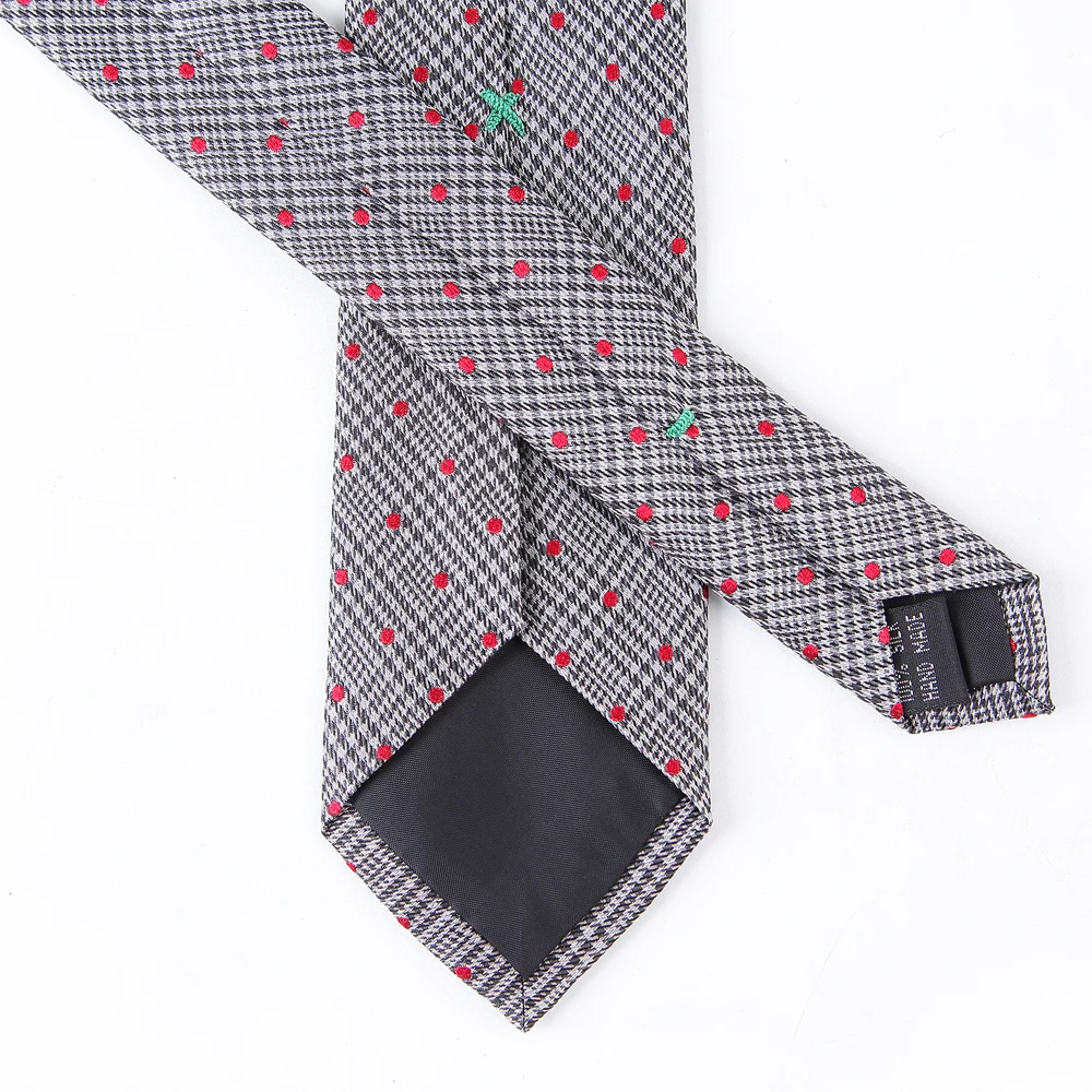 Handsome 100% Silk Plaid Dot Tie Set 6.5CM Gray Pleated Necktie Gravata Pocket Square Tie for Men Party Grrom Wedding