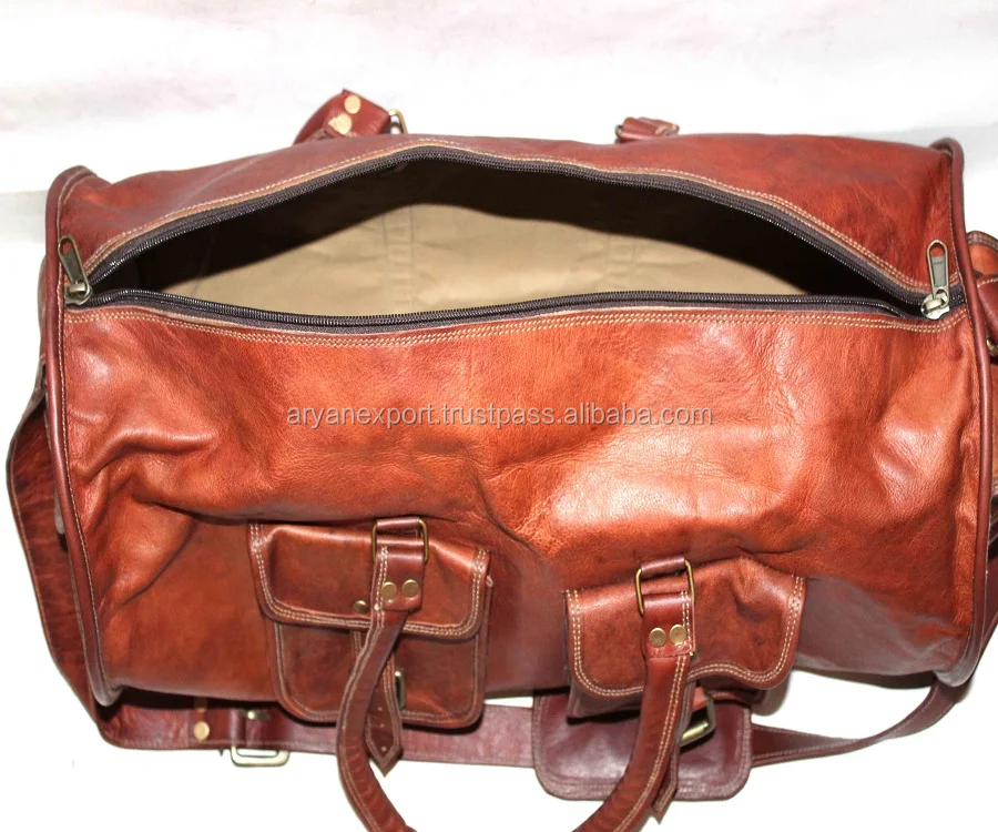 Real Leather 22 Inch Four Pocket Travel and Duffel bag