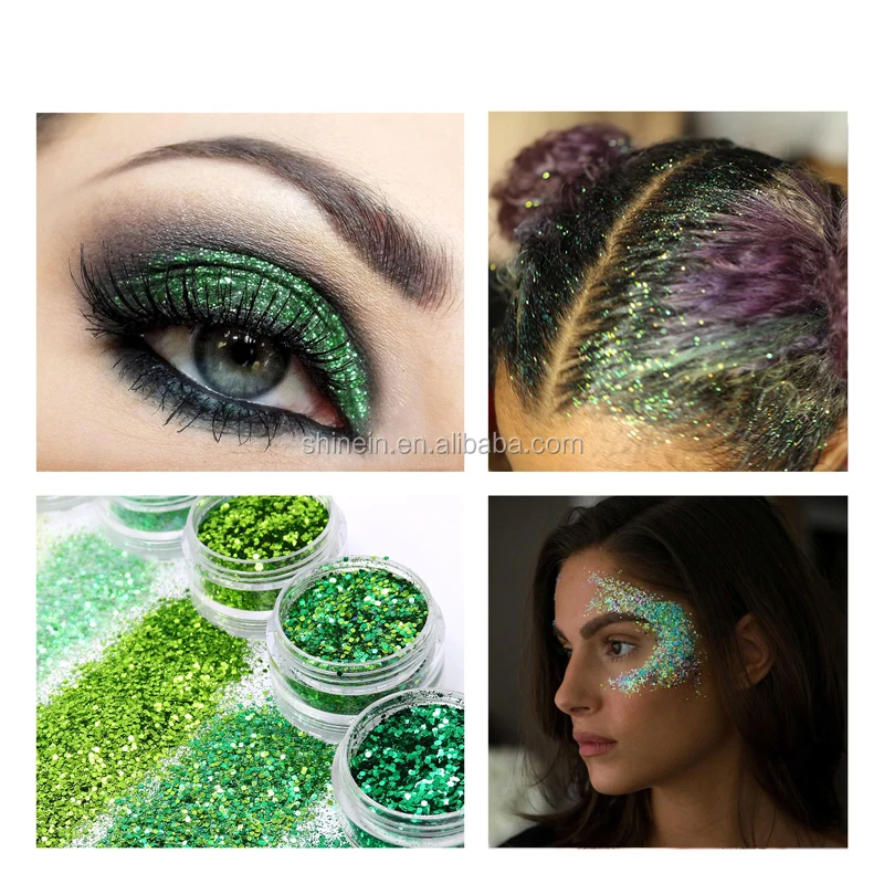 Shinein New Yellow Green Hybrid Mixed Colors Private Label Face Glitter Powder Shimmer Cosmetic Glitter Eyeshadow
