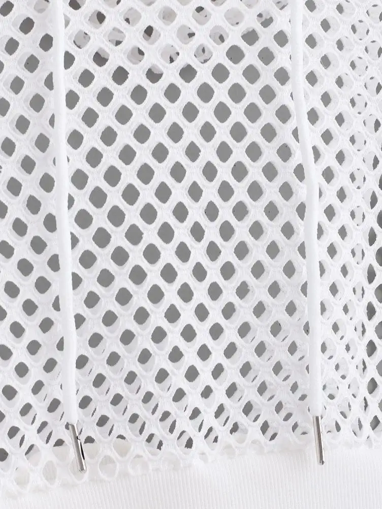 MGOO Custom Sexy Performance Plain White Mesh Crop Pullover Fishnet Hoodie