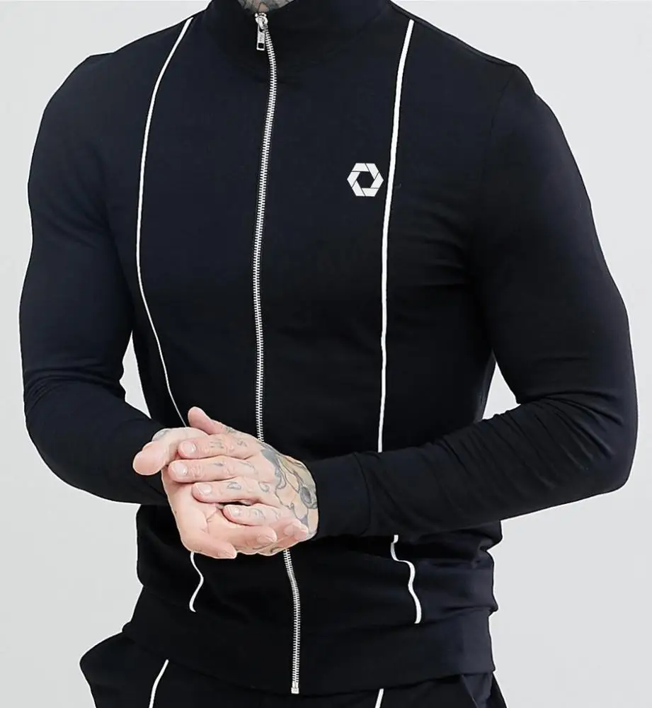 
Tracksuit Muscle Track Jacket/Super Skinny Joggers With Piping in Black 