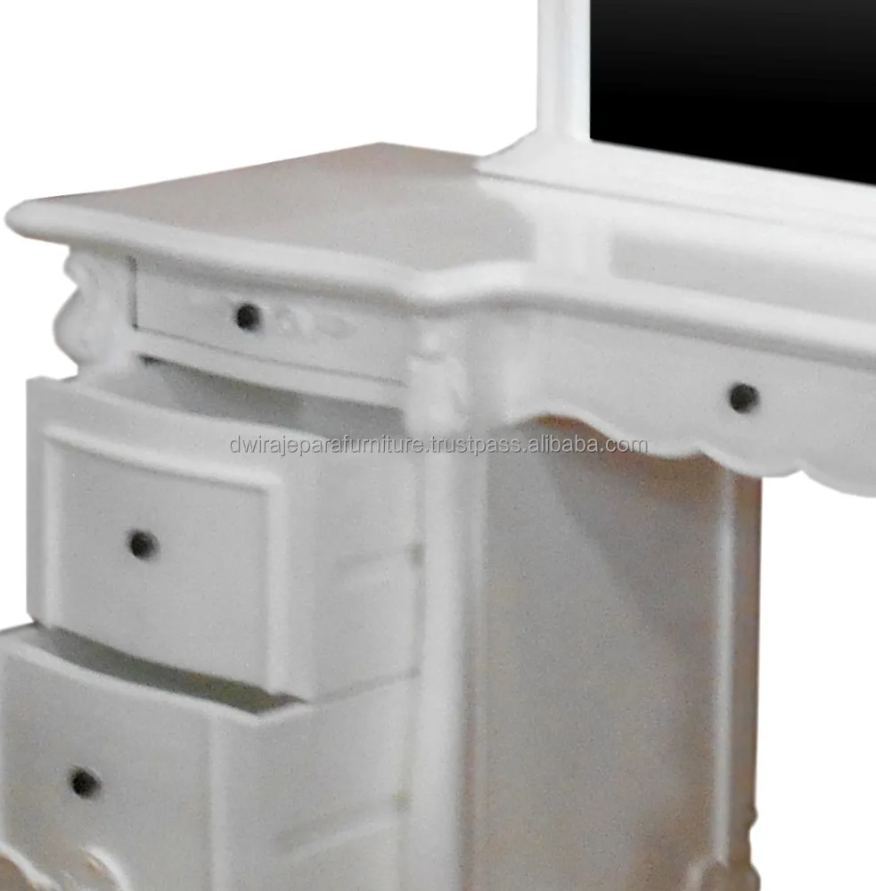 Bedroom Furniture Carved Wooden Dresser White Color French Style