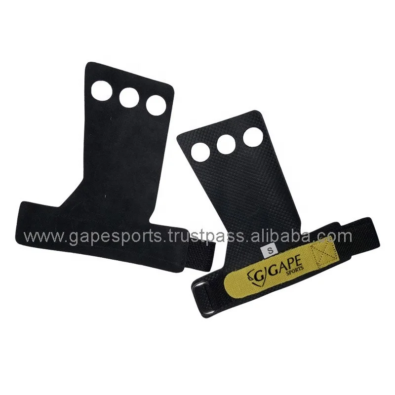 fitness gym palm guard carbon leather weightlifting hand grips pads pull up hand grips 3 holes gymnastics palm grips