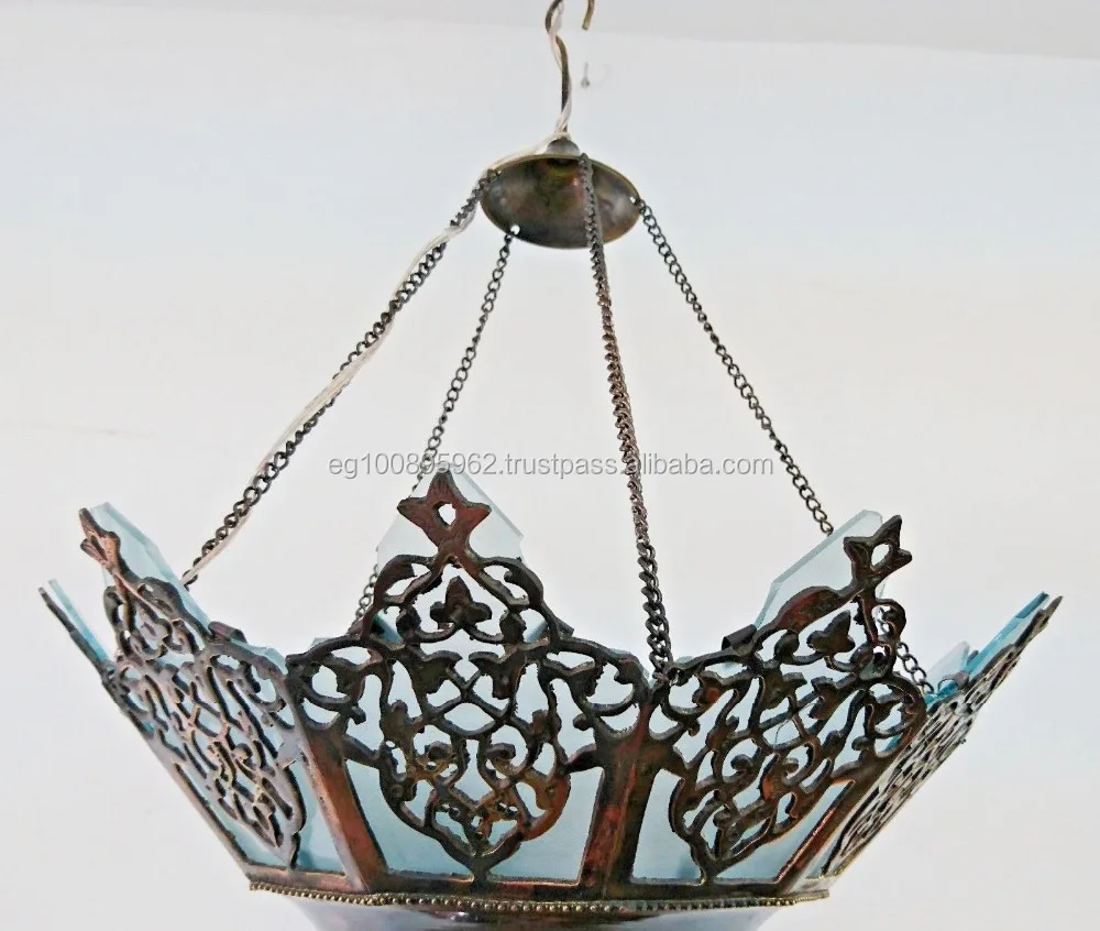 BR217 Moroccan Art Brass Artichoke Chandelier With White Stained Glass