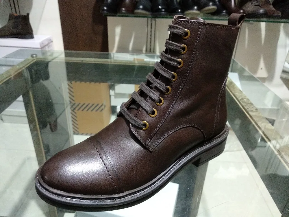
LADIES HIGH ANKLE COW LEATHER LACE-UP BOOTS WITH INNER ZIP ON TPR SOLE 