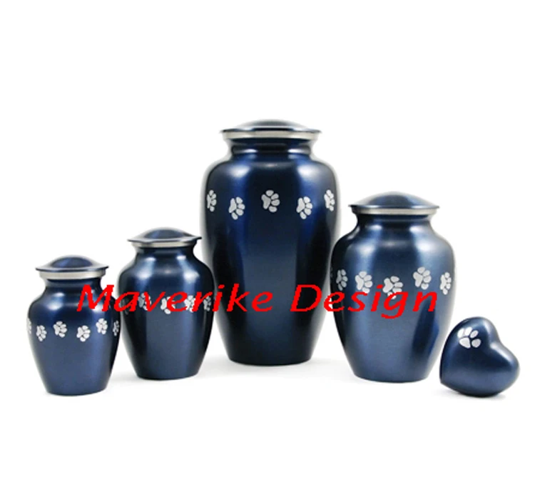 Metal Paw Print Blue Memorial Pet Cremation Urns set Ashes Paws Engraved Pet Caskets & Dog Keepsake Urns Ashes