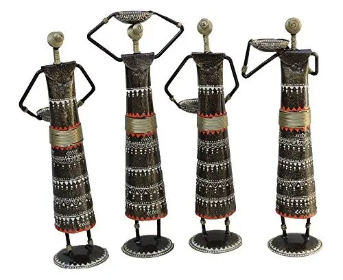 Paheli Craft Iron Musician Tribal Lady Doll Set of 4 Antique Rajasthani Unique Traditional Iron Handmade Handicraft item