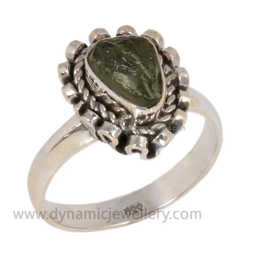 Moldavite Handcrafted Silver Gemstone Ring
