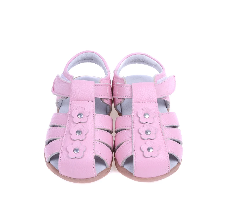 Genuine leather flora Pink toddler flat girl sandals