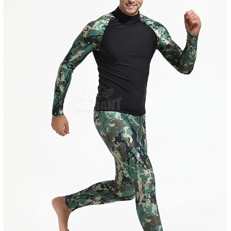 Camo Rash Guard Men Long Sleeve Rashguard Swim Shirt Surf Lycra Rash Guard Swimwear For Men Diving Wetsuit Top