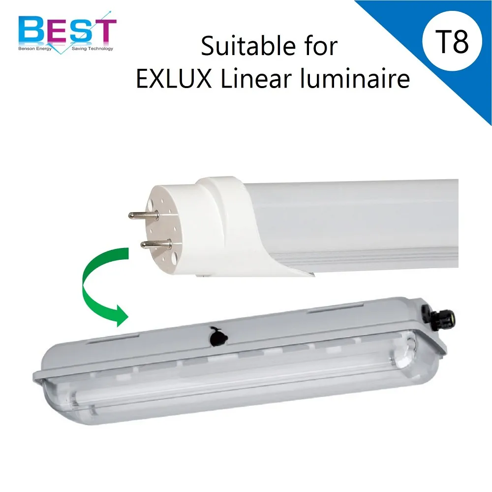 
Double end LED T8 lamp work with electronic ballast in EXLUX explosion-proof linear luminaire 6001 series 