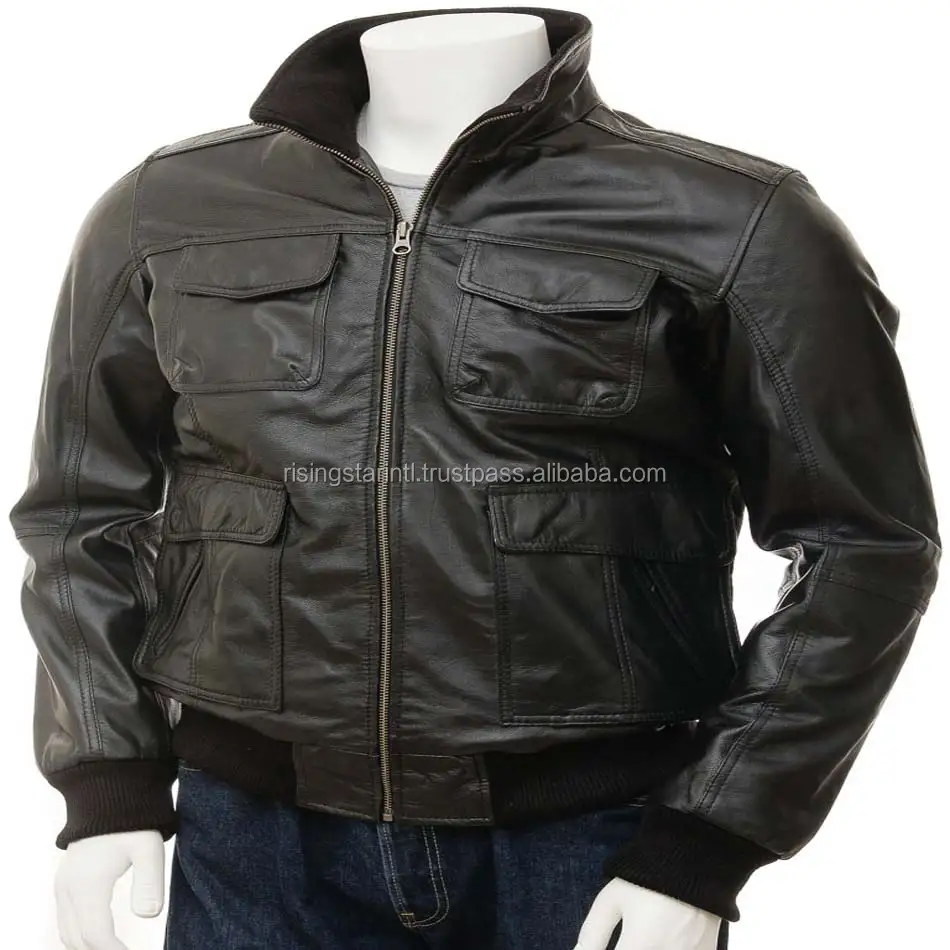 100% Cow leather pilot bomber custom jacket
